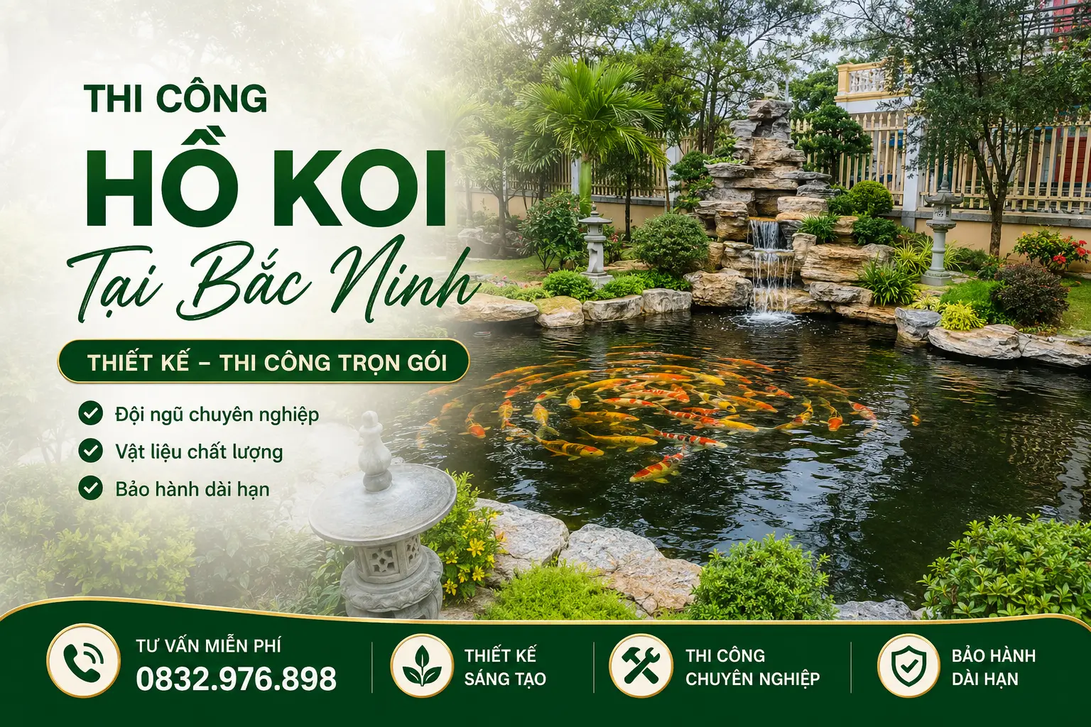 Thi công hồ koi ở Bắc Ninh