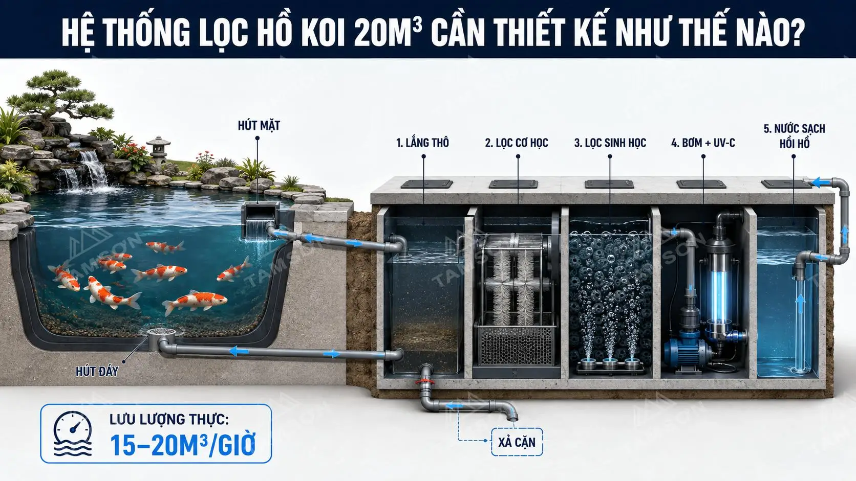 Hệ Thống Lọc Hồ Koi 20m3 Cần Thiết Kế Như Thế Nào?