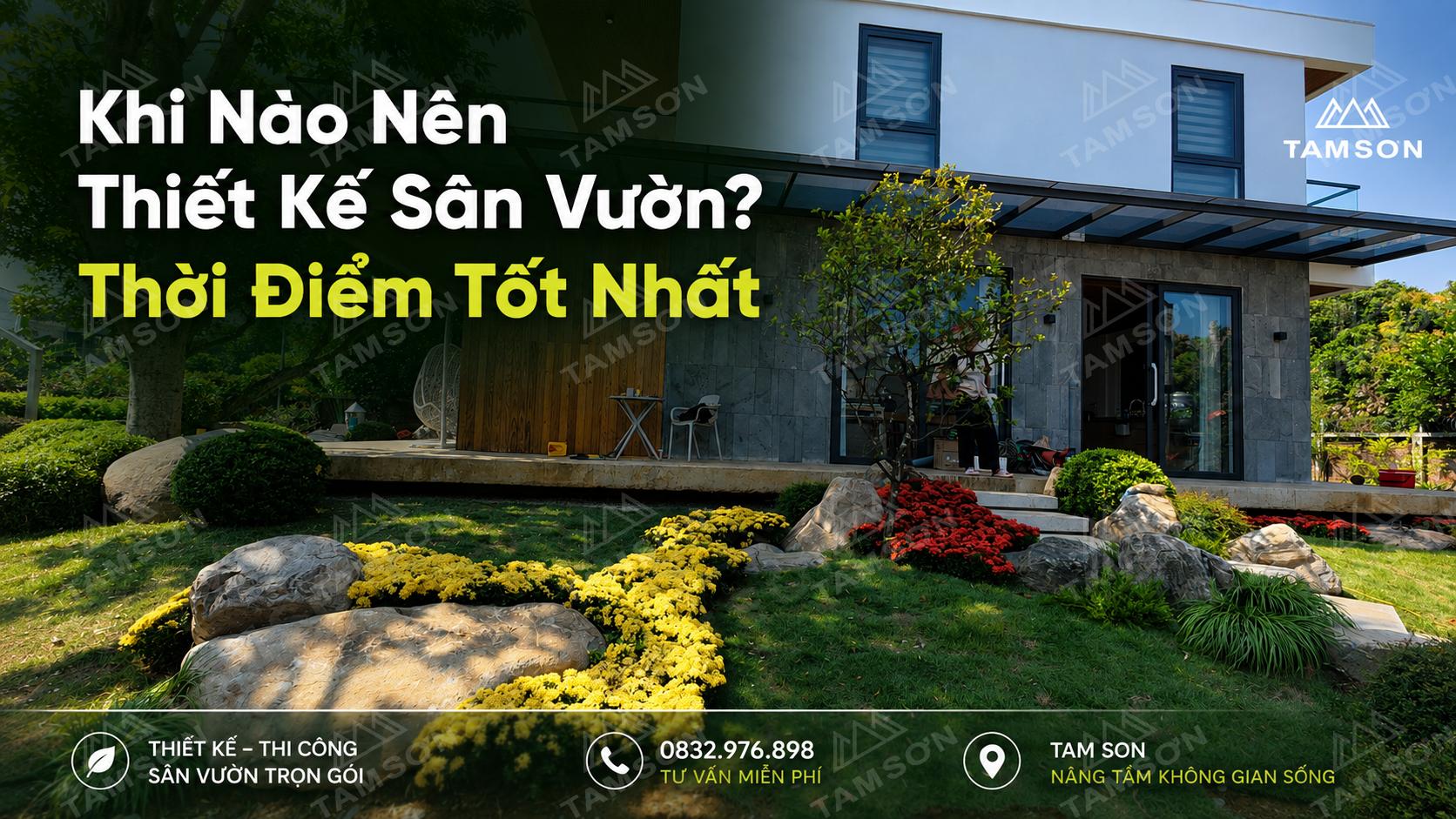 Một không gian sân vườn được thiết kế đồng bộ với kiến trúc nhà ngay từ đầu.
